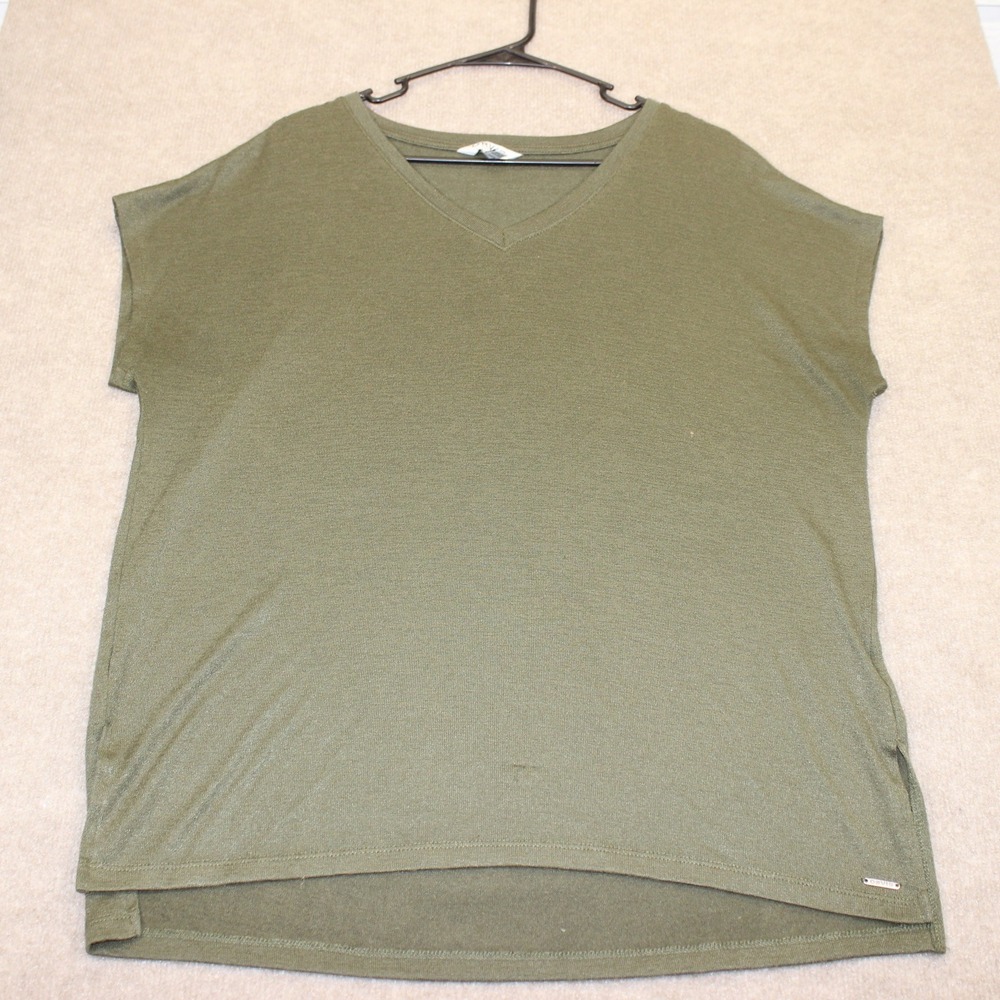 Orvis Classic Collection Womens Large Olive Green V-Neck Short Sleeve Knit Top